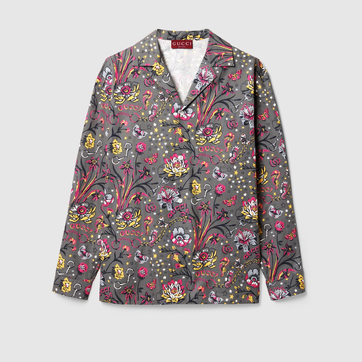 Gucci floral punk print floral shirt in grey and pink GUCCI GR