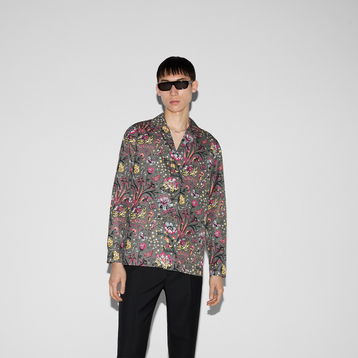 Gucci floral punk print floral shirt in grey and pink GUCCI NL