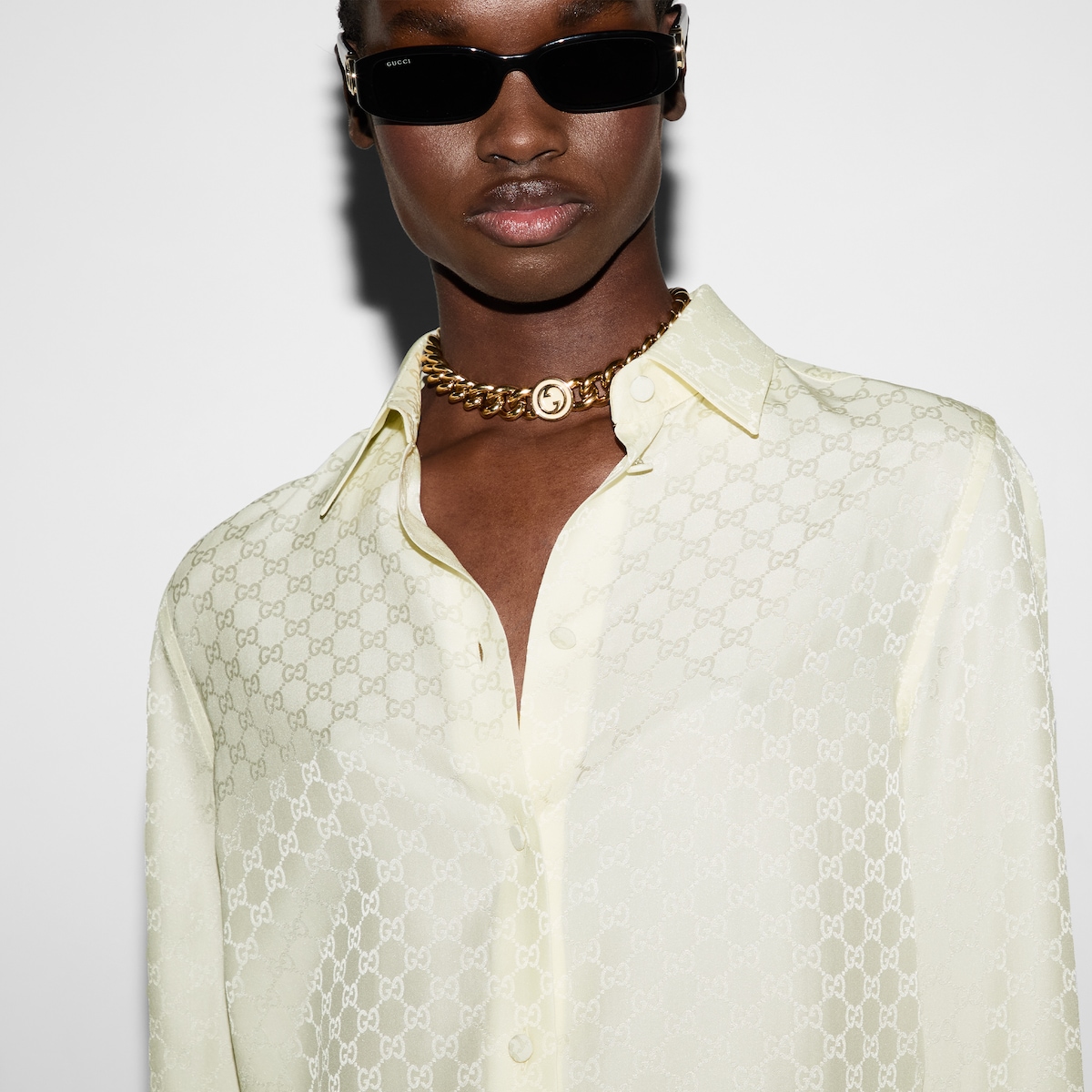 GG crêpe silk shirt in ivory