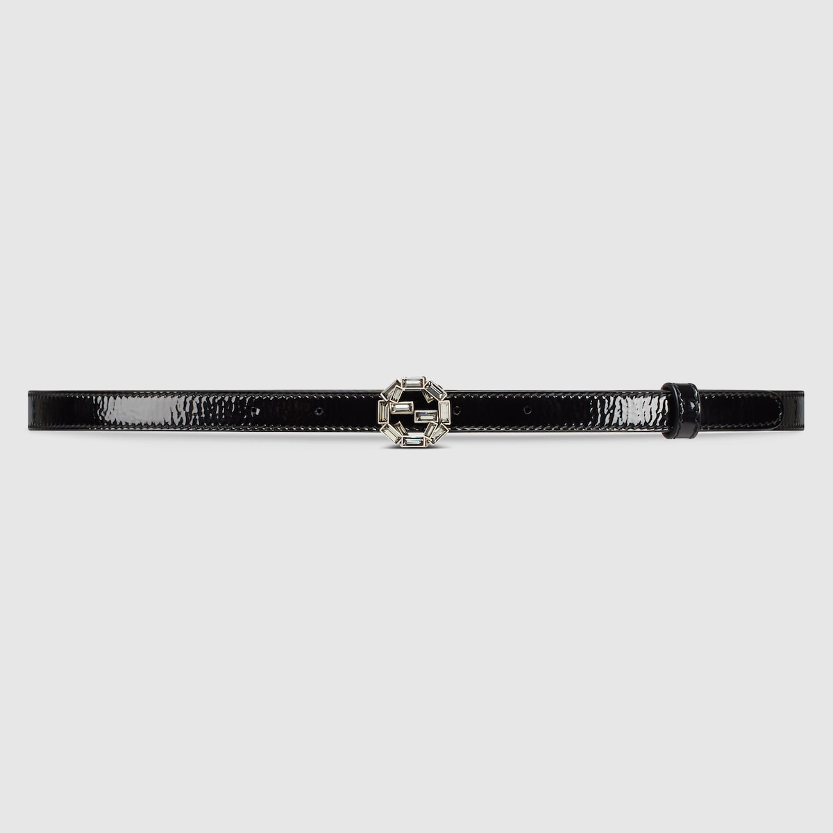 Thin belt with Round Interlocking G buckle in black patent leather GUCCI US