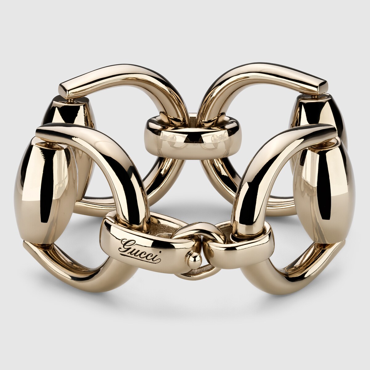 Double Horsebit bracelet in light gold toned metal GUCCI US
