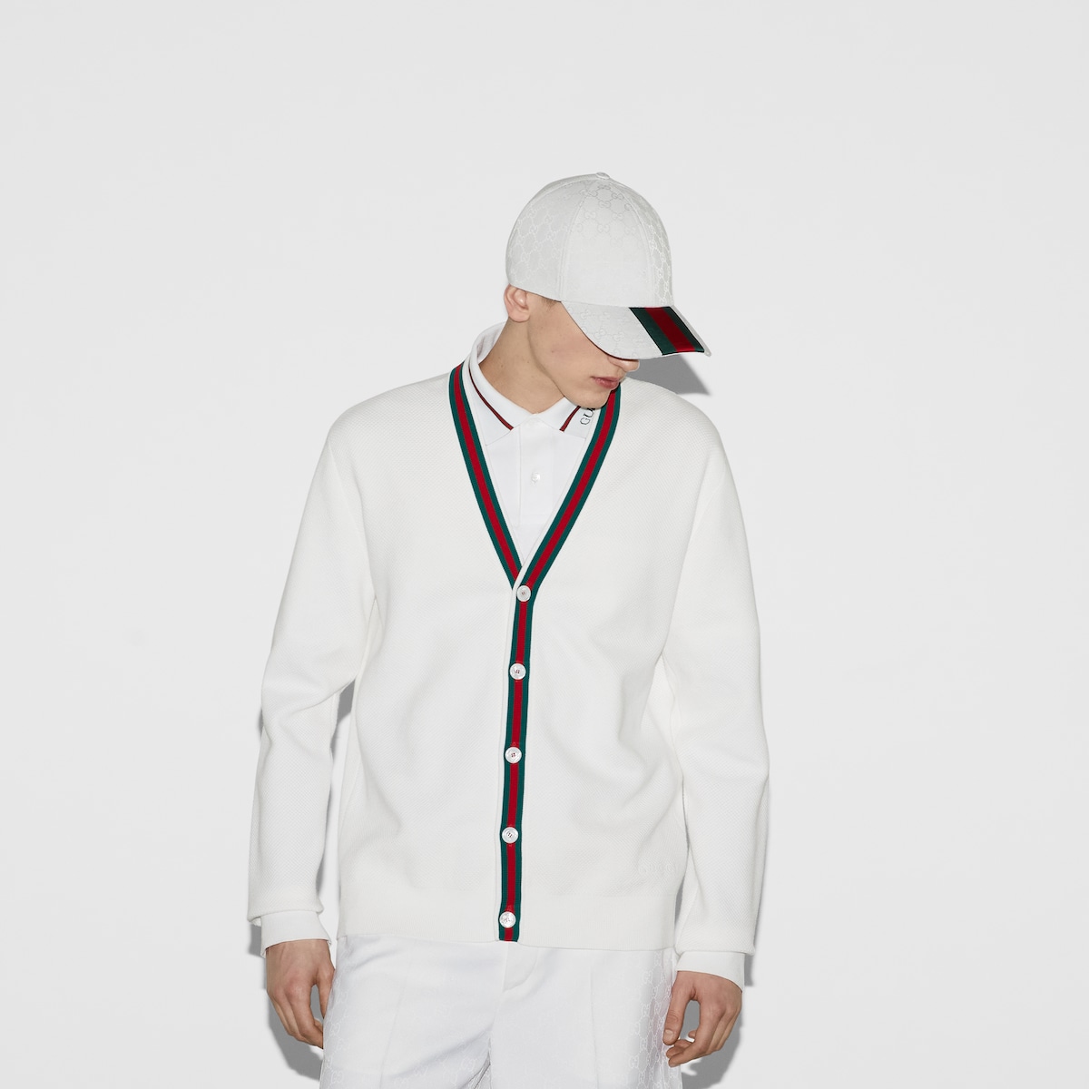 Cotton knit cardigan with Web in white | GUCCI® US
