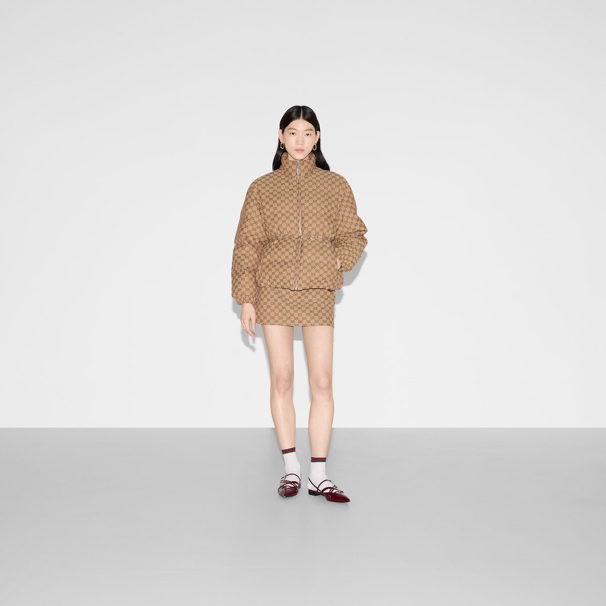 【未使用品】GUCCI　ウェブ スエード ボンバージャケット　キャメル　SM相当 未使用品】GUCCI ウェブ スエード ボンバージャケット キャメル SM相当