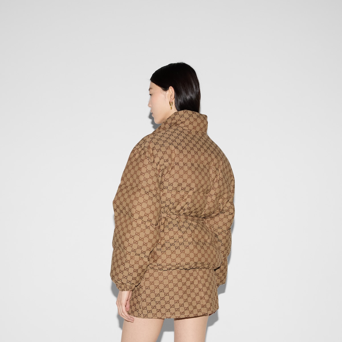GG canvas bomber jacket in camel and ebony - thumbnail 6