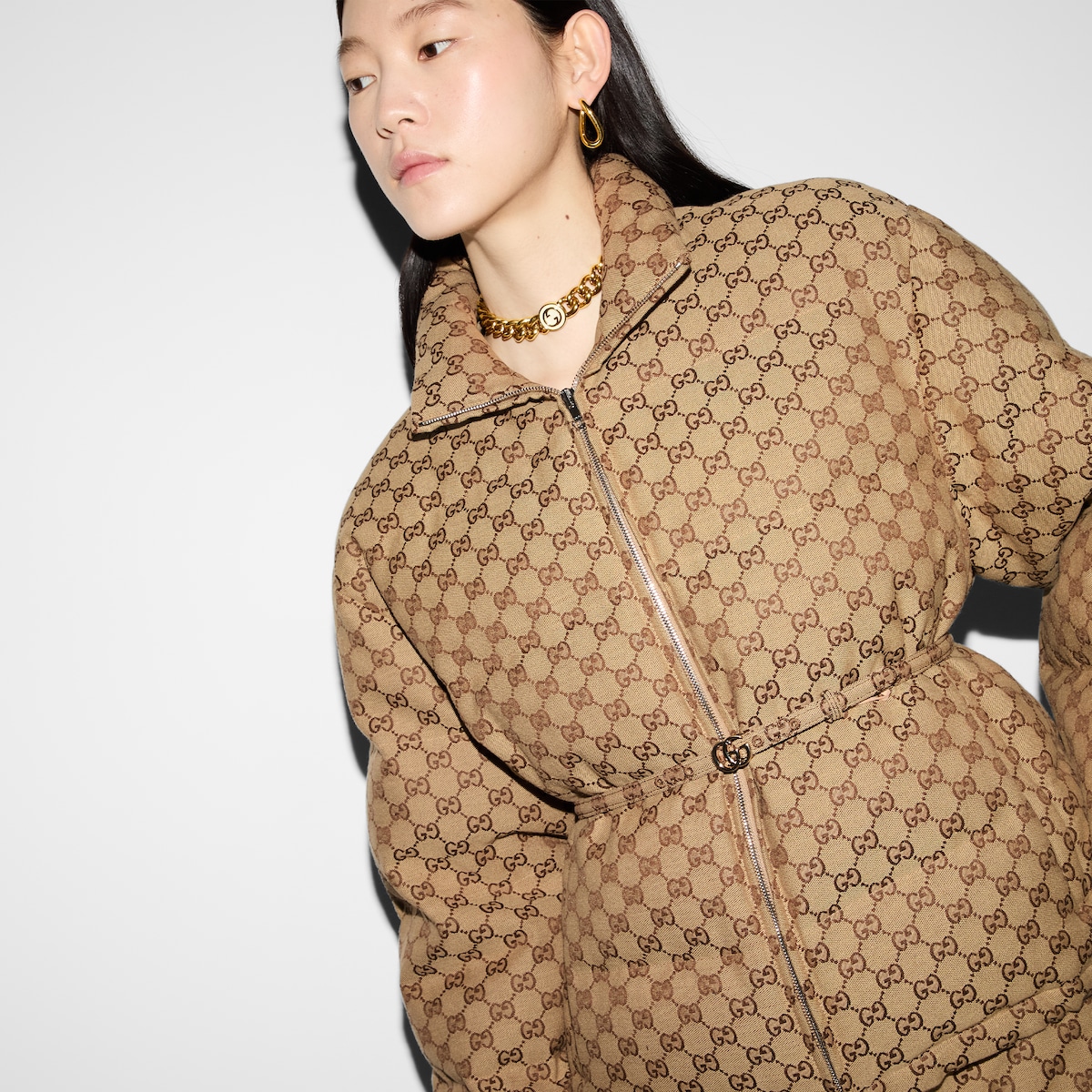 GG canvas bomber jacket in camel and ebony - thumbnail 5