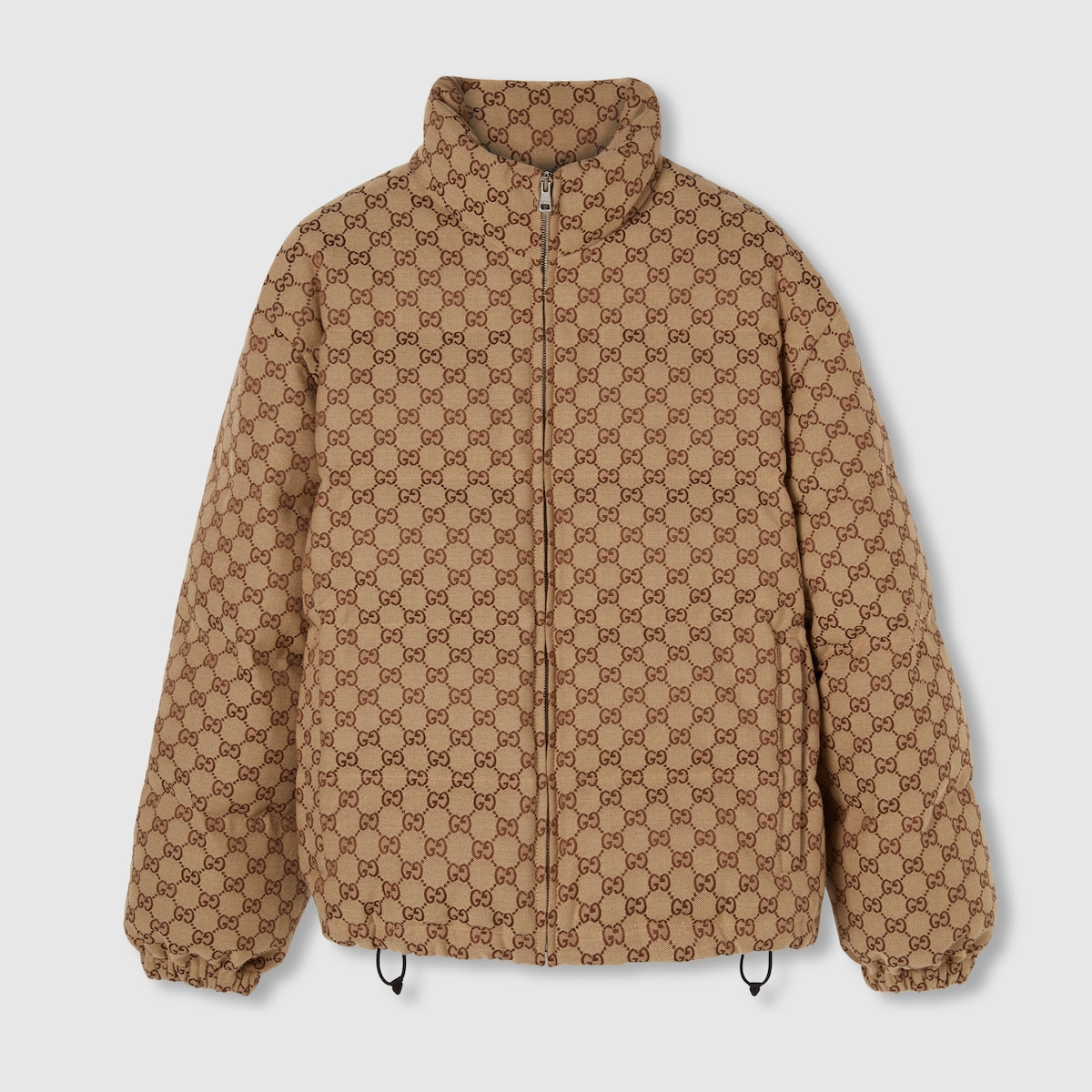 GG canvas bomber jacket in camel and ebony