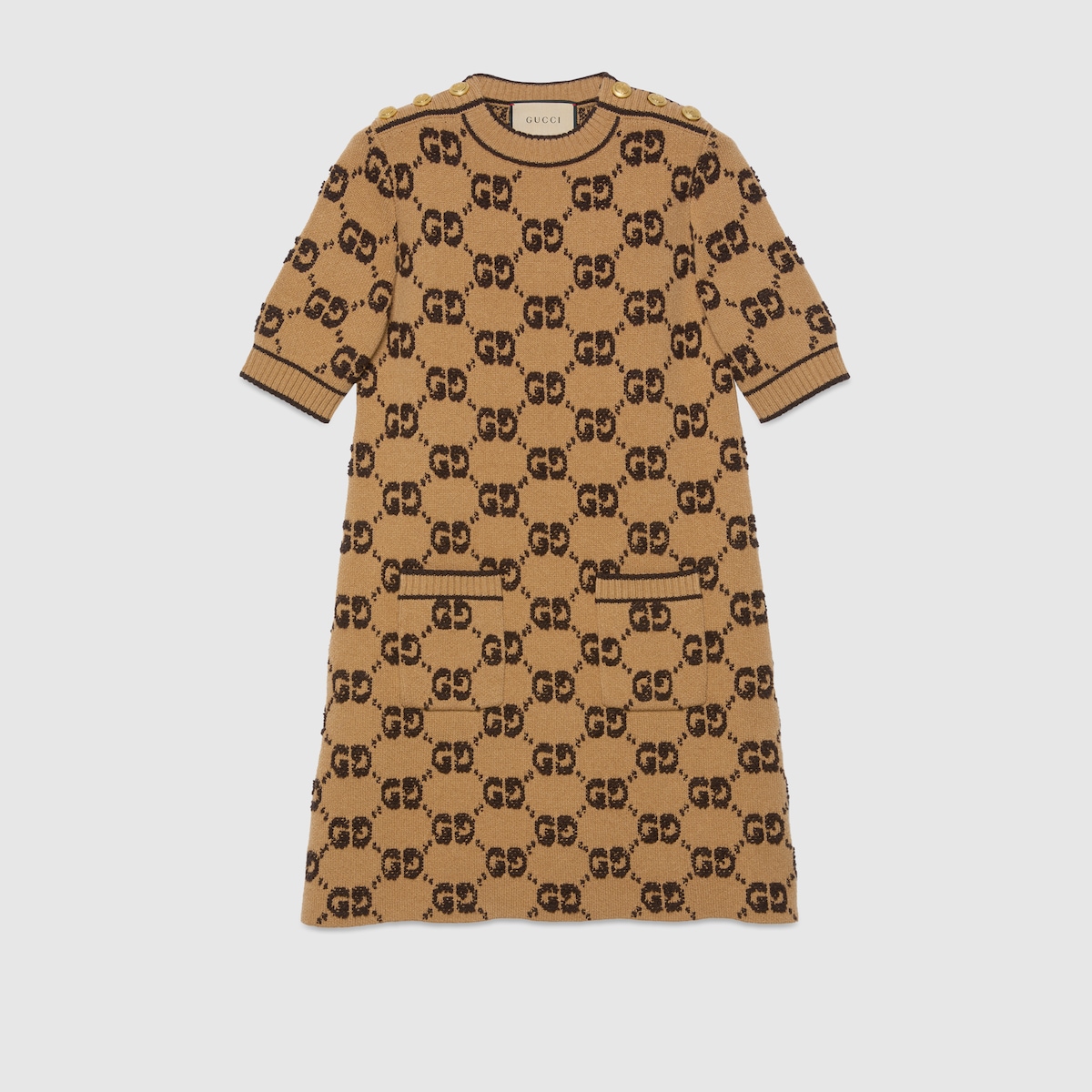 GG wool bouclé jacquard dress in camel and brown | GUCCI® US