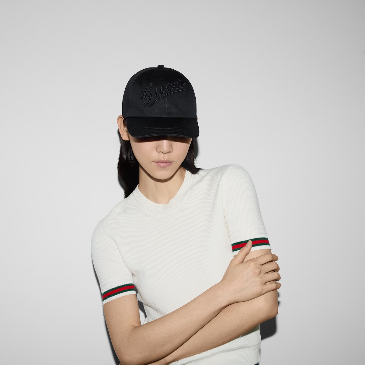 Cotton baseball hat with embroidery in black | GUCCI® US