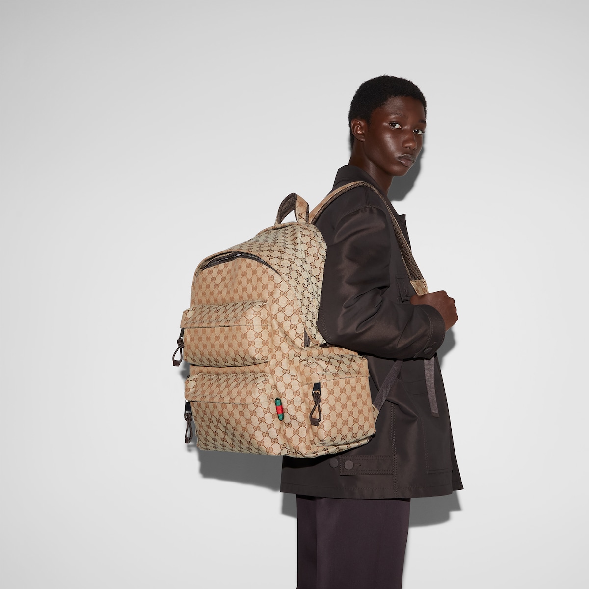 GUCCI ロゴ ラージ バックパックベージュ＆ダークブラウン GG