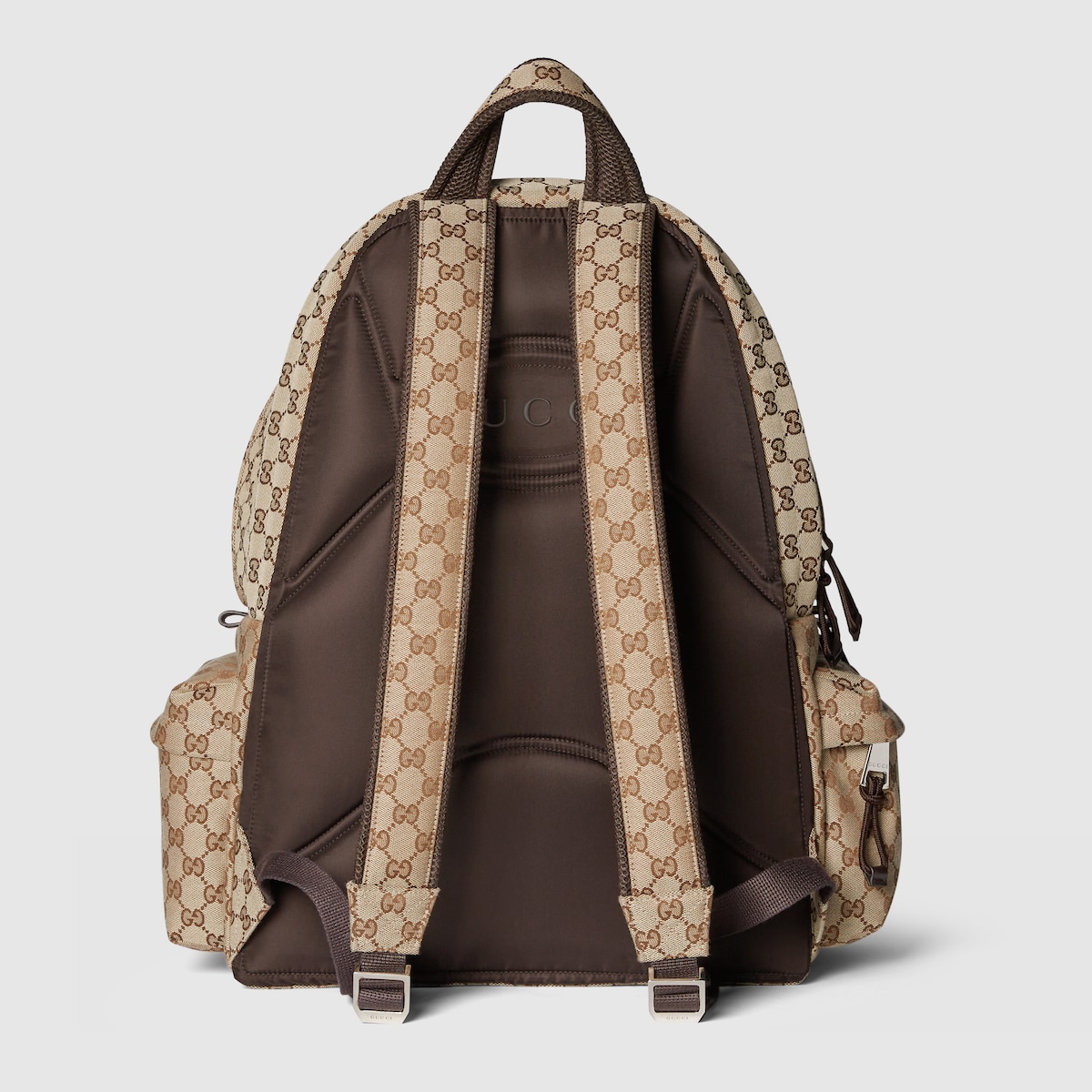 Large backpack with Gucci logo in beige and ebony GG canvas GUCCI US