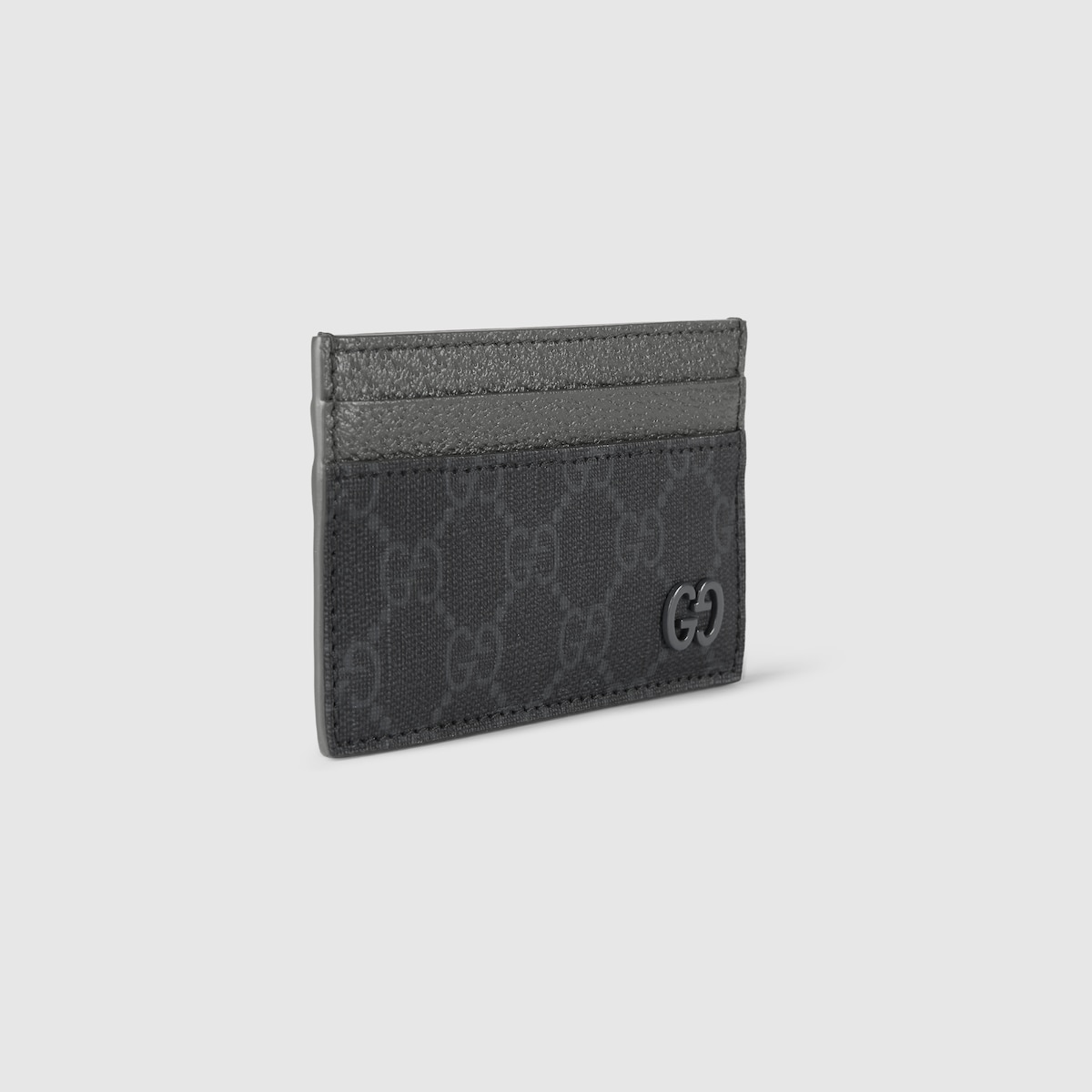 Grey trim GG card case in black GG Supreme