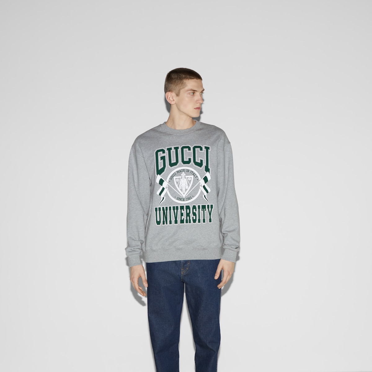 Cotton jersey printed sweatshirt in grey GUCCI MX