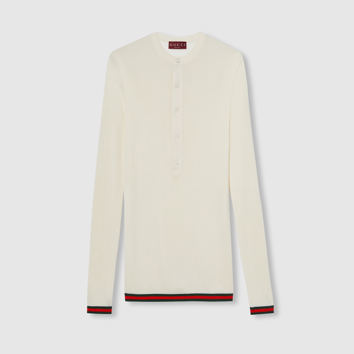 Rib silk long sleeved top in white | GUCCI® US