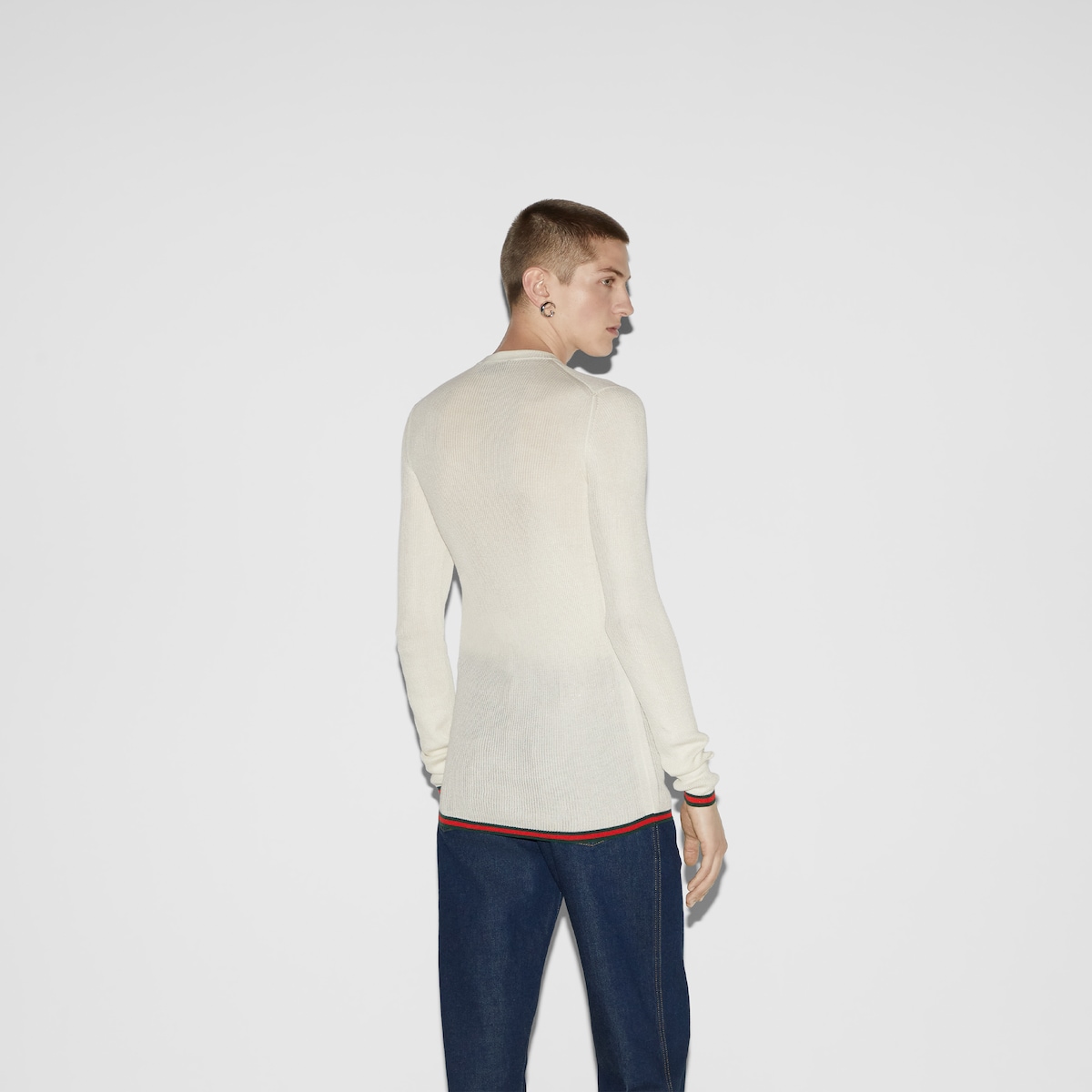 Rib silk long sleeved top in white | GUCCI® CA