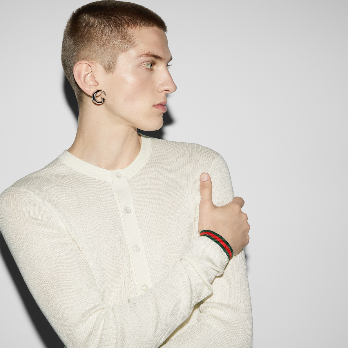 Rib silk long sleeved top in white | GUCCI® CA