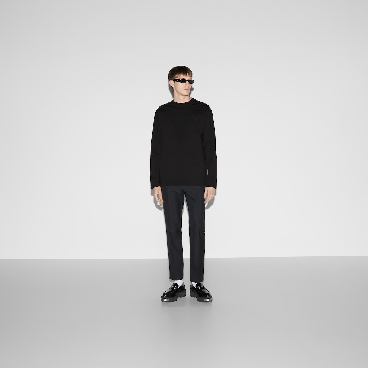 Cotton jersey long sleeve T-shirt in black | GUCCI® US