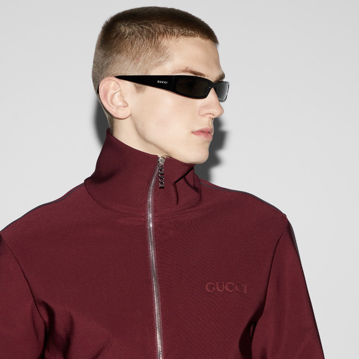 Technical jersey zip jacket in Rosso Ancora red | GUCCI® US Technical jersey zip jacket in Rosso Ancora red | GUCCI® US