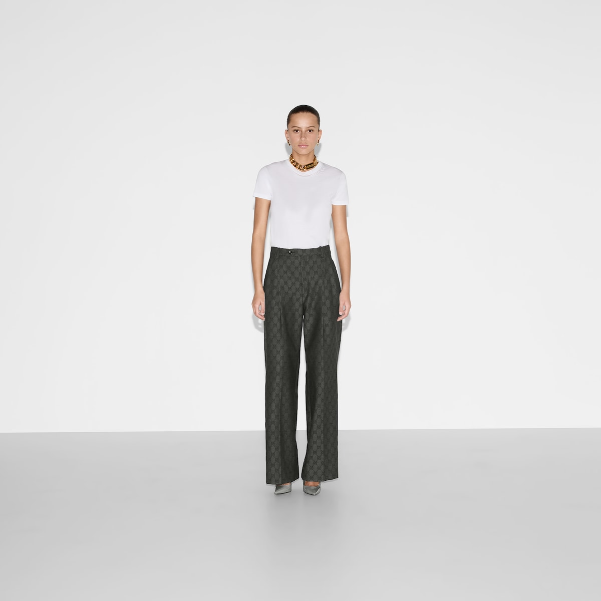 GG wool trouser in grey and black | GUCCI® UK