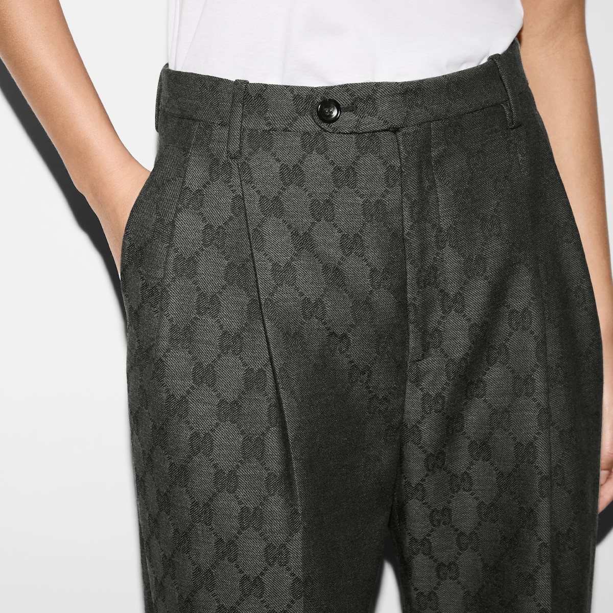 GG wool pant in grey and black | GUCCI® MX