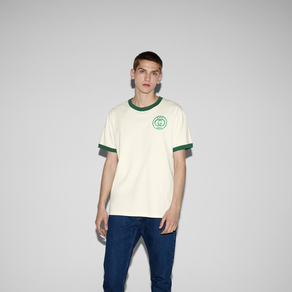 GUCCI エンブロイダリー コットンジャージー Tシャツオフホワイト 