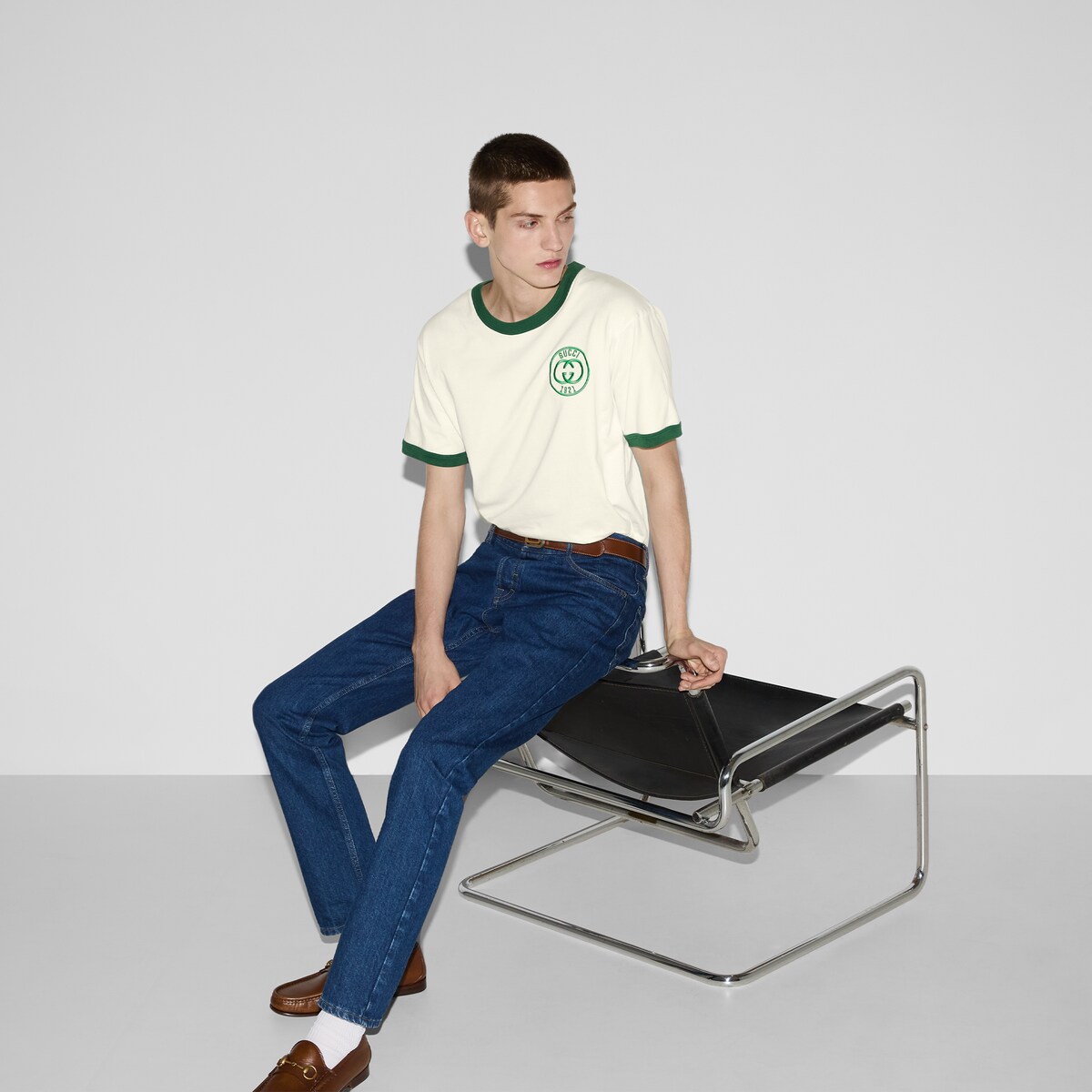 GUCCI エンブロイダリー コットンジャージー Tシャツオフホワイト 