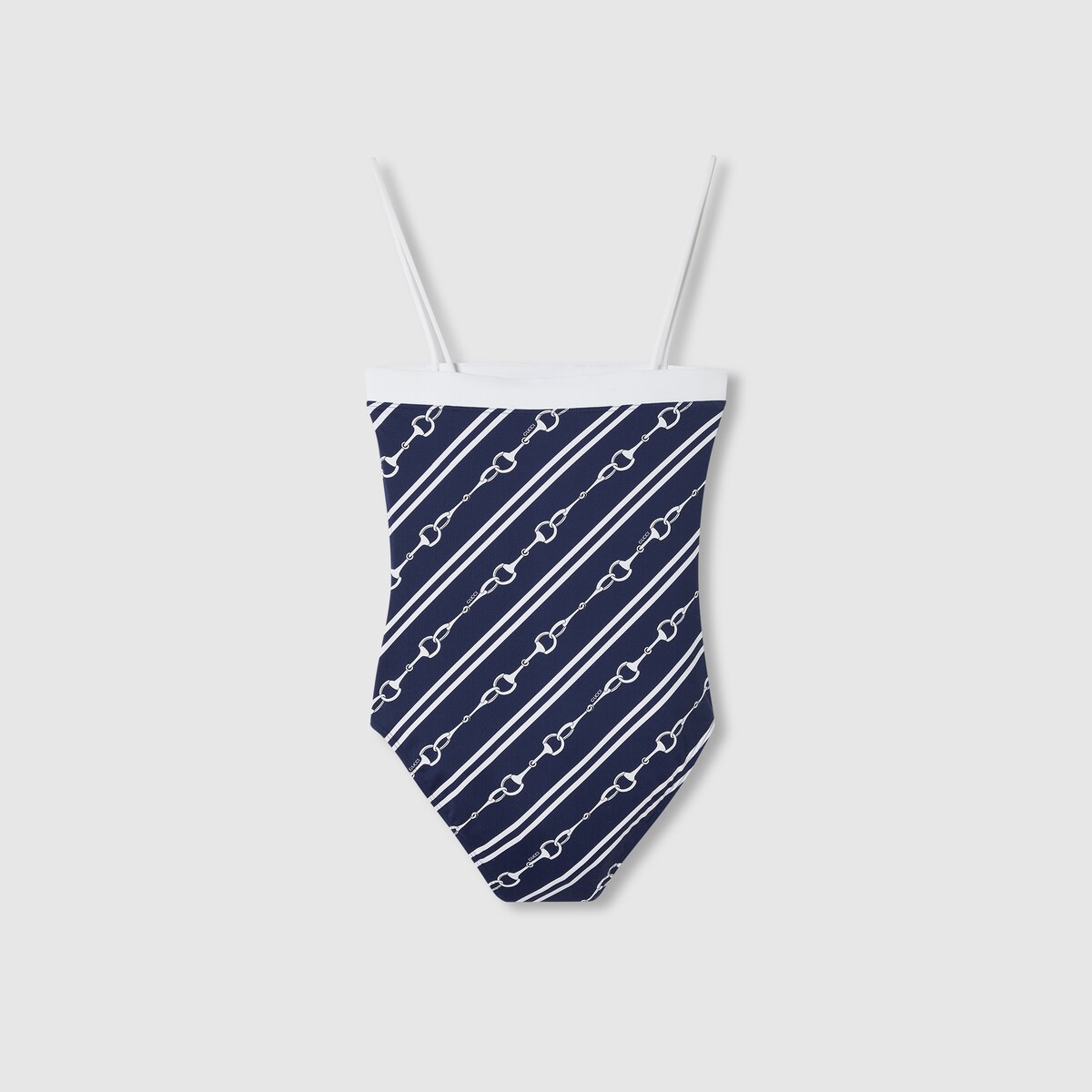 Horsebit print sparkling jersey swimsuit in blue and white GUCCI US