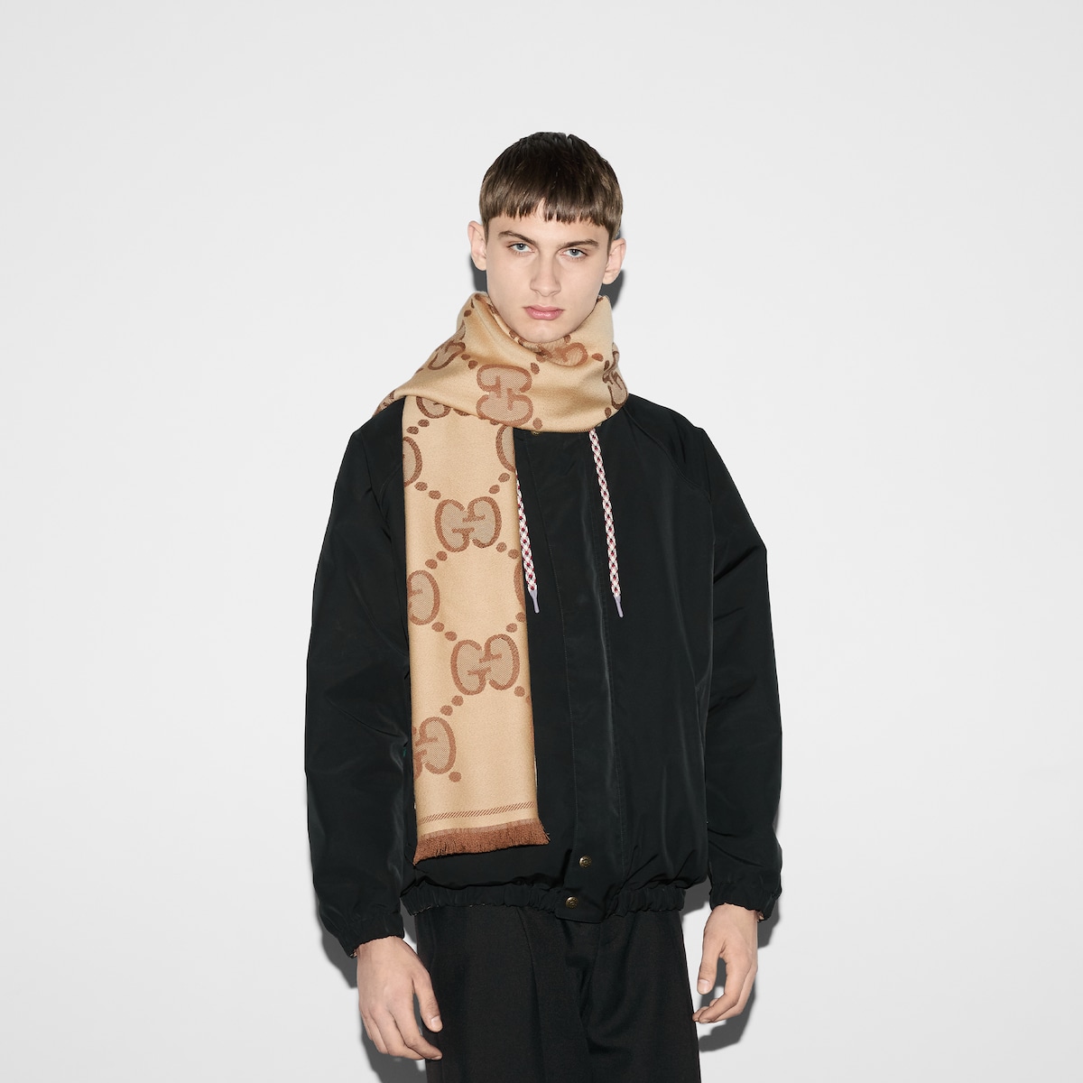 Gg jacquard wool silk scarf store