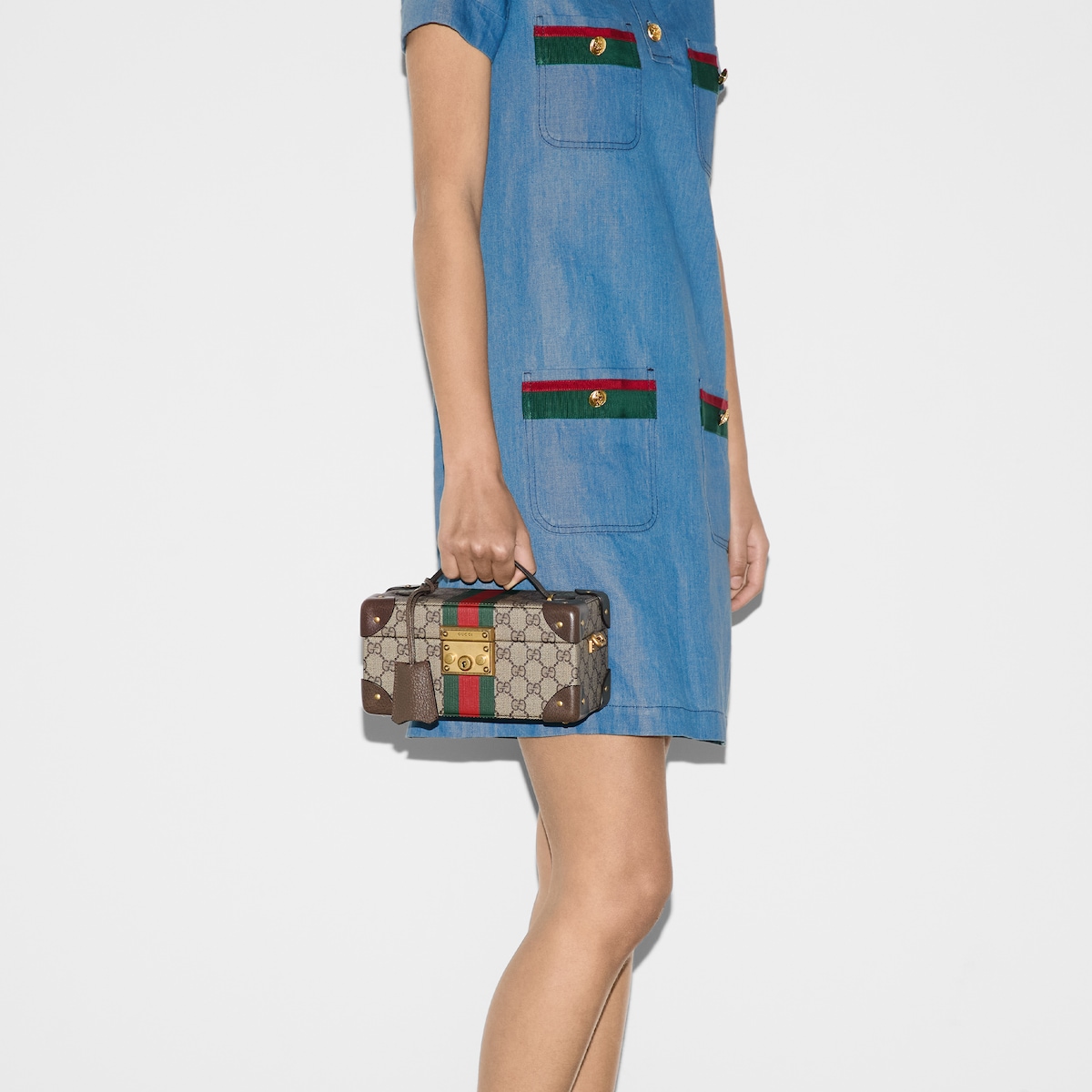 Gucci Savoy small rigid watch case in beige and ebony Supreme