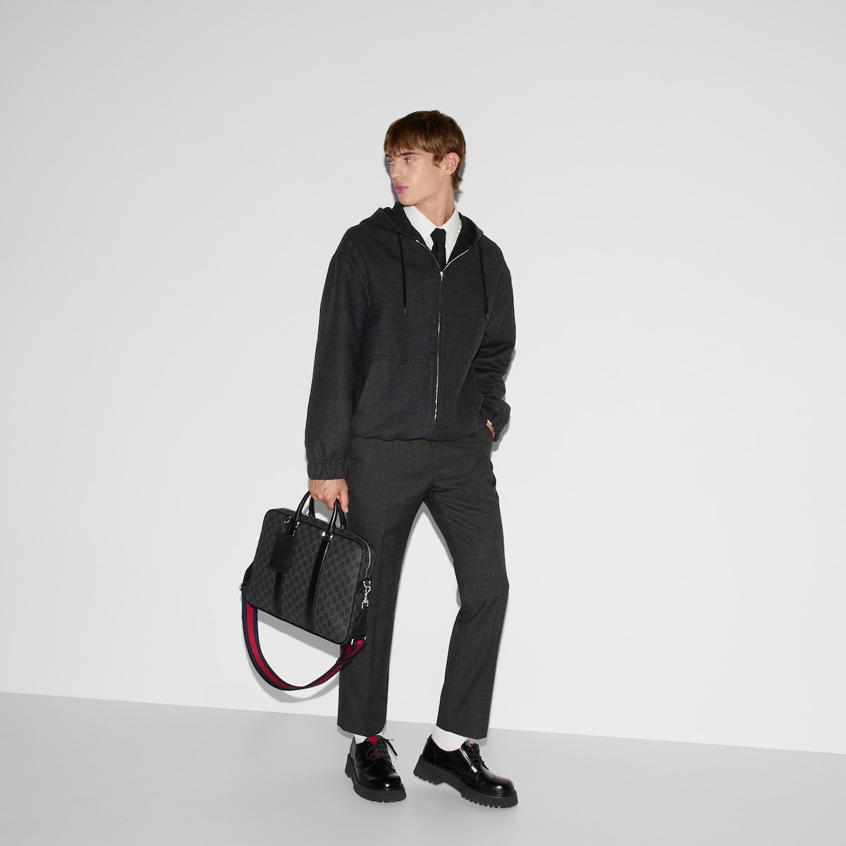 GG Black medium briefcase in black GG Supreme