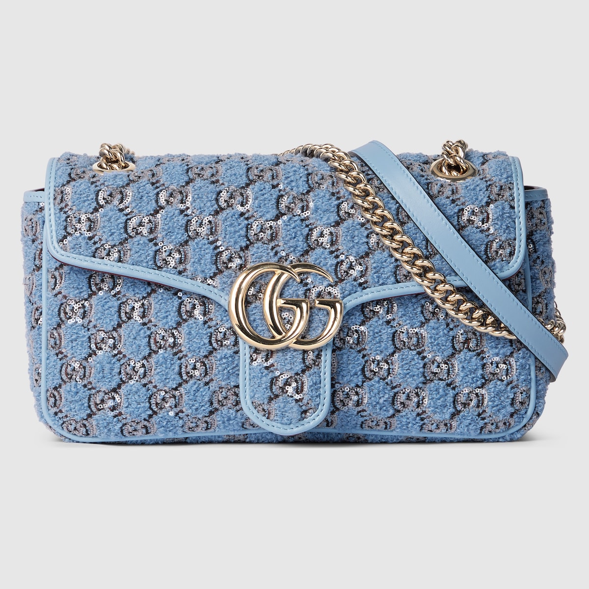 Gucci GG Marmont Small Blue Tweed Shoulder Bag GUCCI US