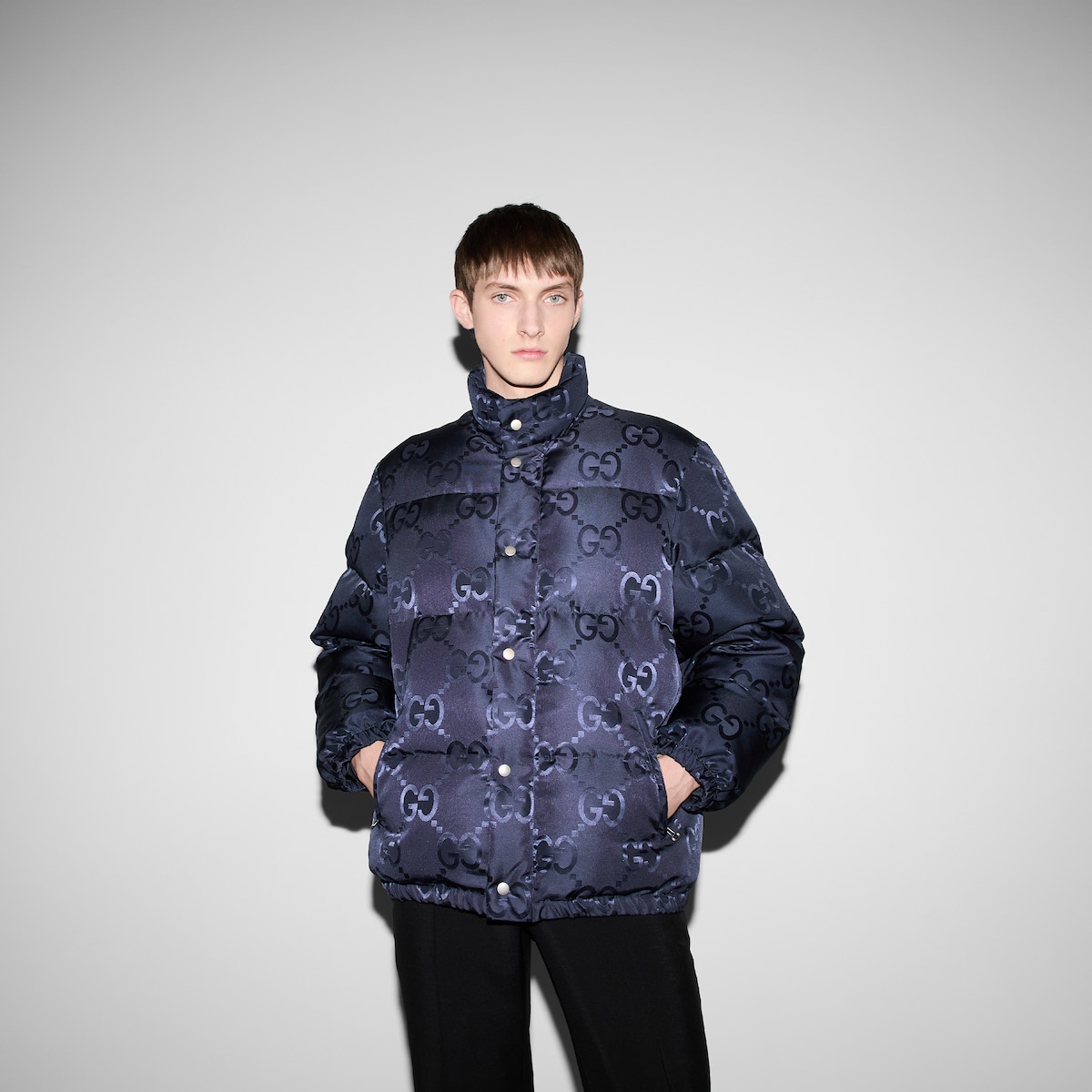Jumbo GG canvas down jacket in blue | GUCCI® PL
