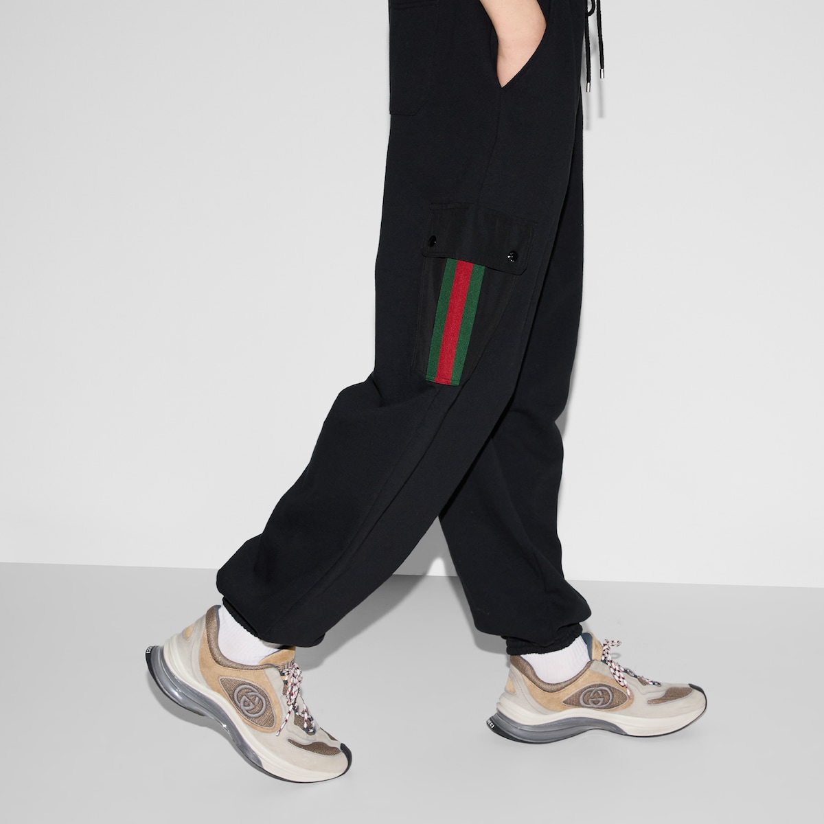 Cotton jersey jogging pant with Web in black GUCCI Canada