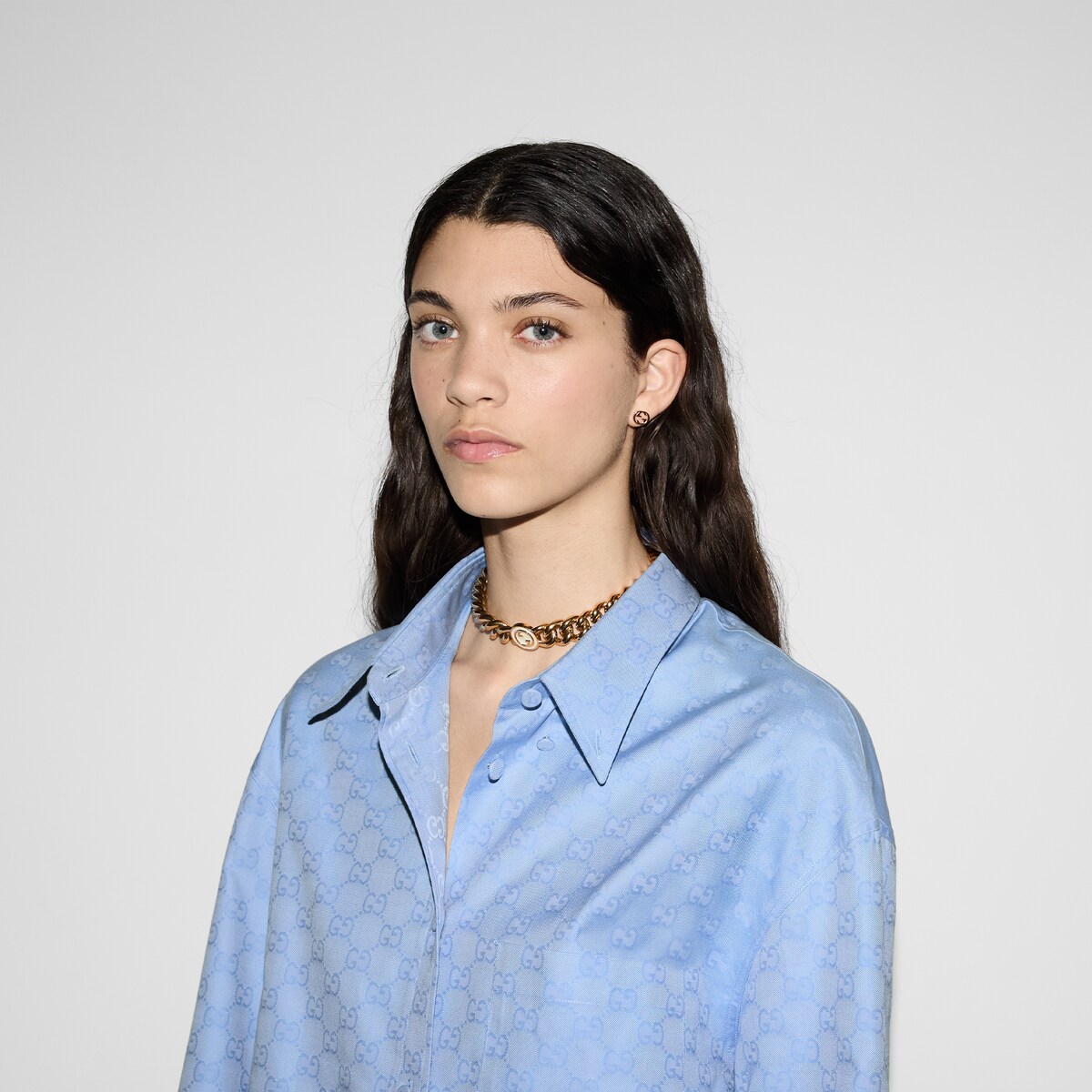 GG Supreme cotton shirt in light blue | GUCCI® US