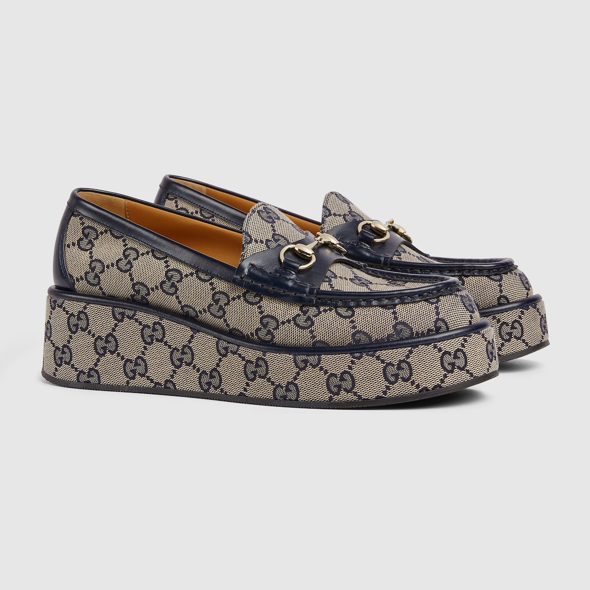 GUCCI Women s Horsebit Wedge Loafer Blue Leather