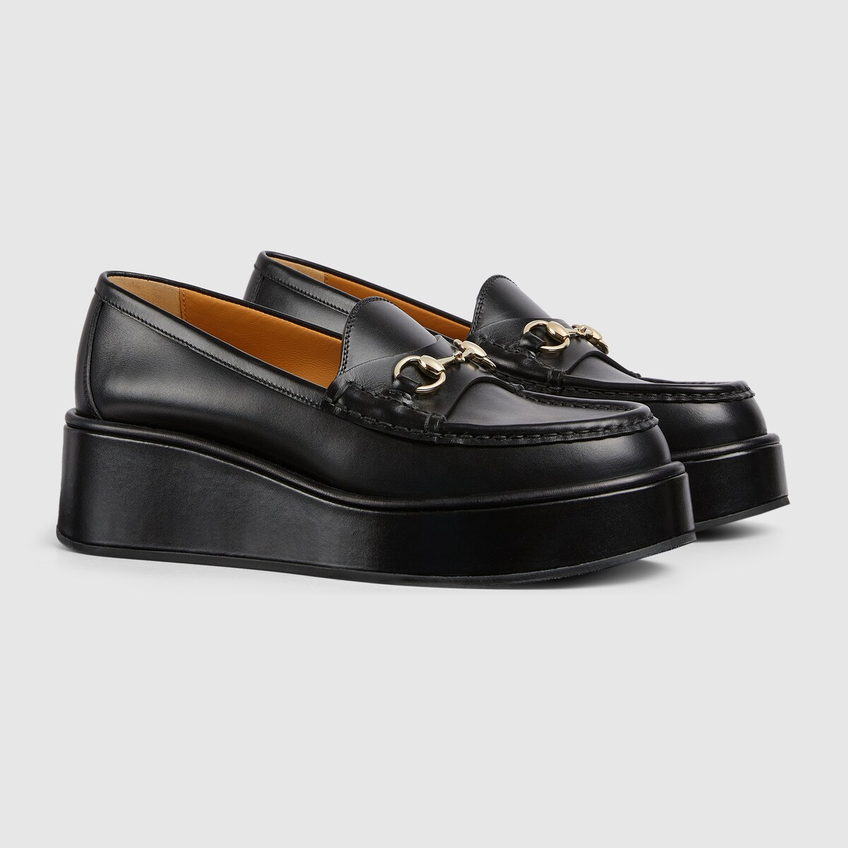 Women's Horsebit wedge loafer in black leather | GUCCI® US