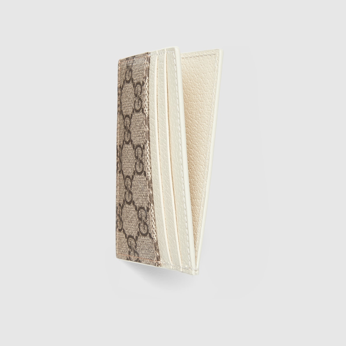 Bi-color card case with GG detail in beige and ebony Supreme | GUCCI® US