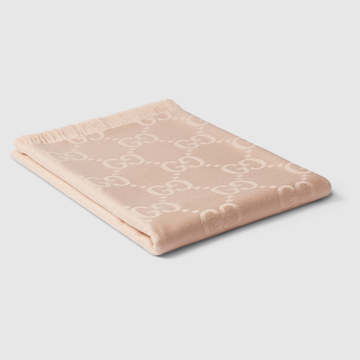 極美品△GUCCI グッチ 795551 ウール シルク GGジャガード フリンジ 大判 ショール ブランケット ライトベージュ 正規品 定価162800円 極美品☆GUCCI グッチ 795551 ウール シルク GGジャカード 大判