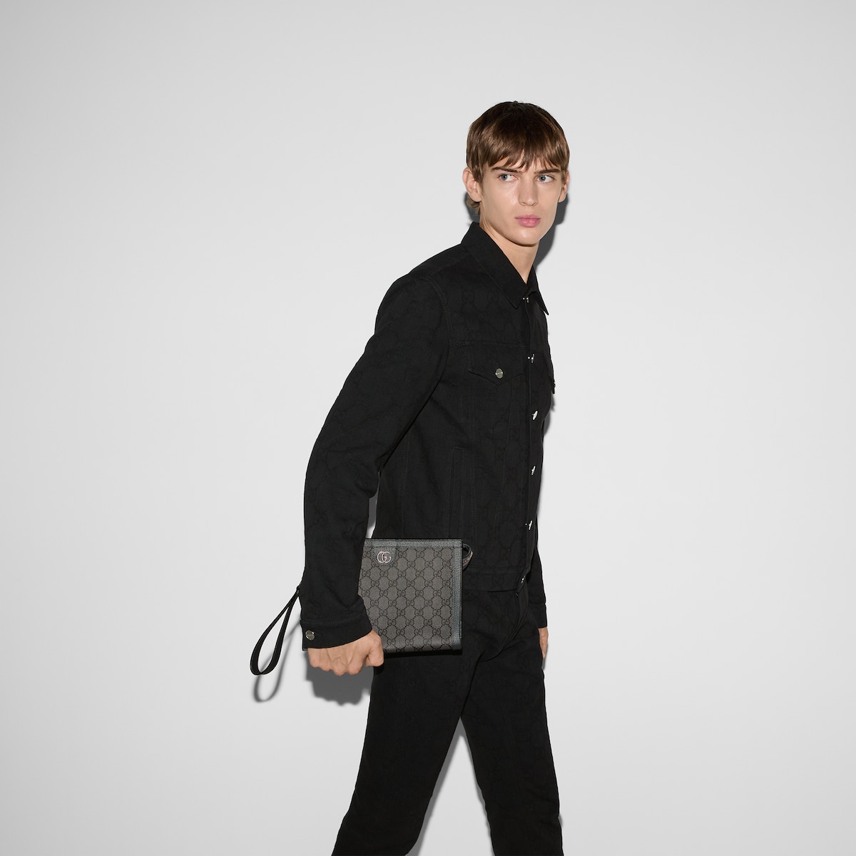 Ophidia small pouch in grey and black Supreme | GUCCI® US