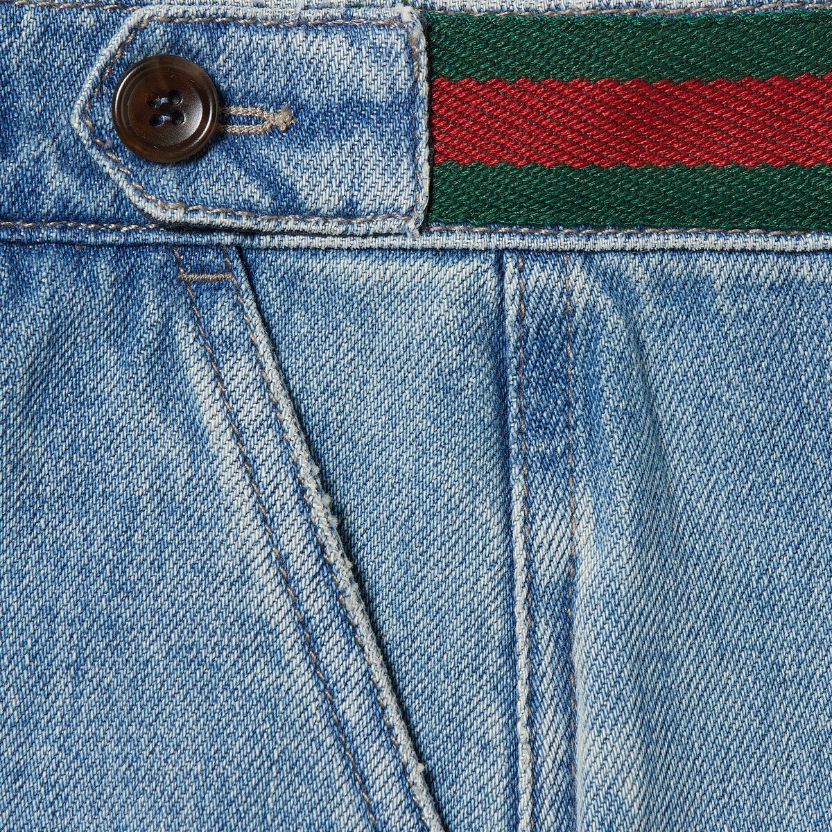 グッチ　ミニスカ　チワワ　デニム 関税込み】☆GUCCI☆ デニム ミニスカート レザートリム (GUCCI