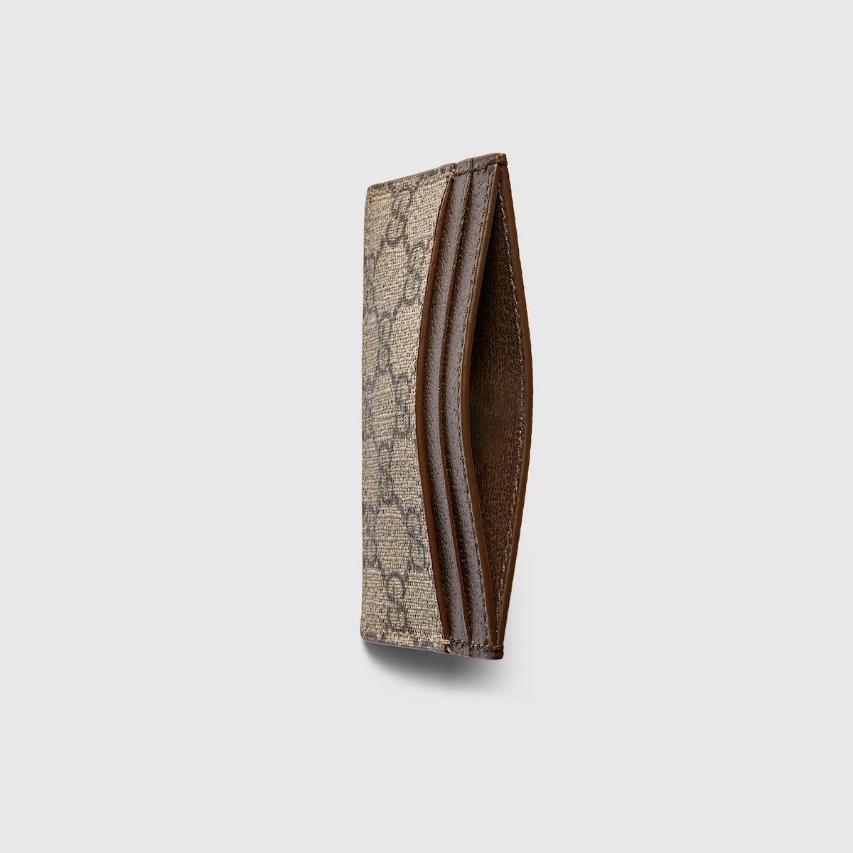 Brown trim GG card case in beige and ebony Supreme | GUCCI® US