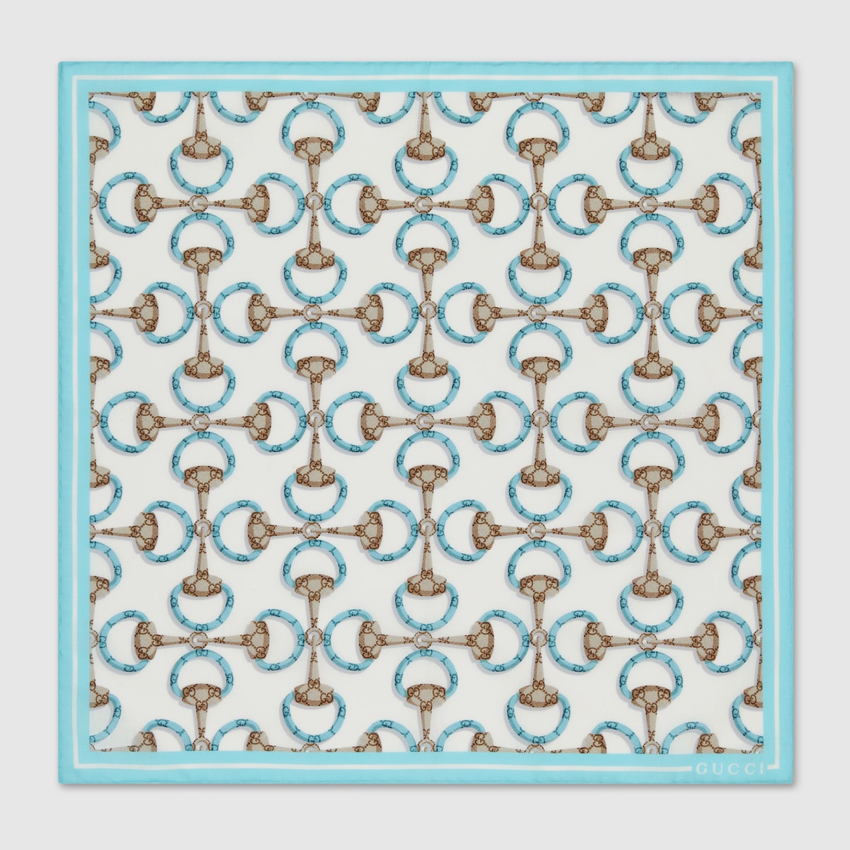 日本限定 ホースビット プリント コットン ハンカチ ・ライトブルー