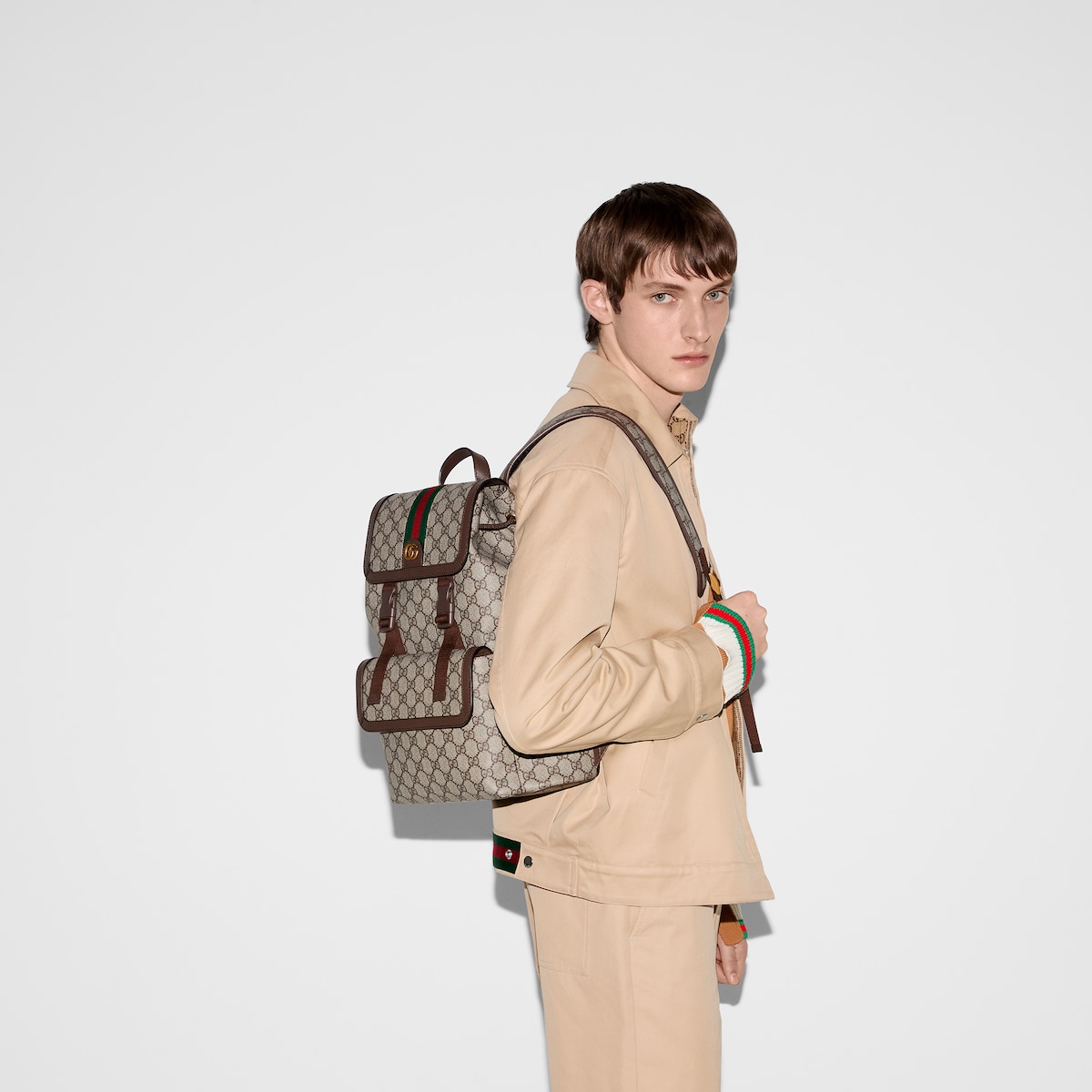 Ophidia small backpack in beige and ebony Supreme GUCCI Canada