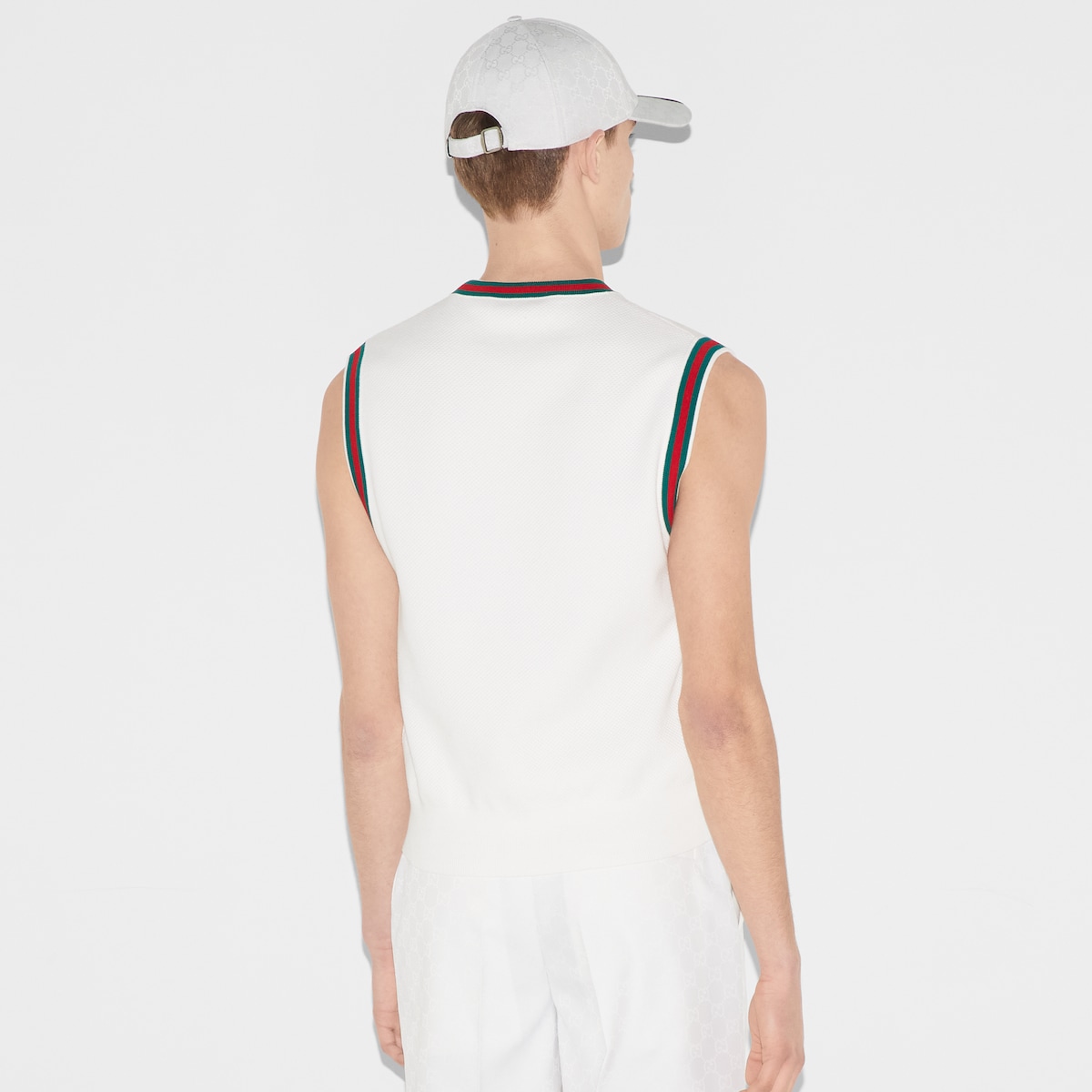 Cotton knit vest with Web in white | GUCCI® GR