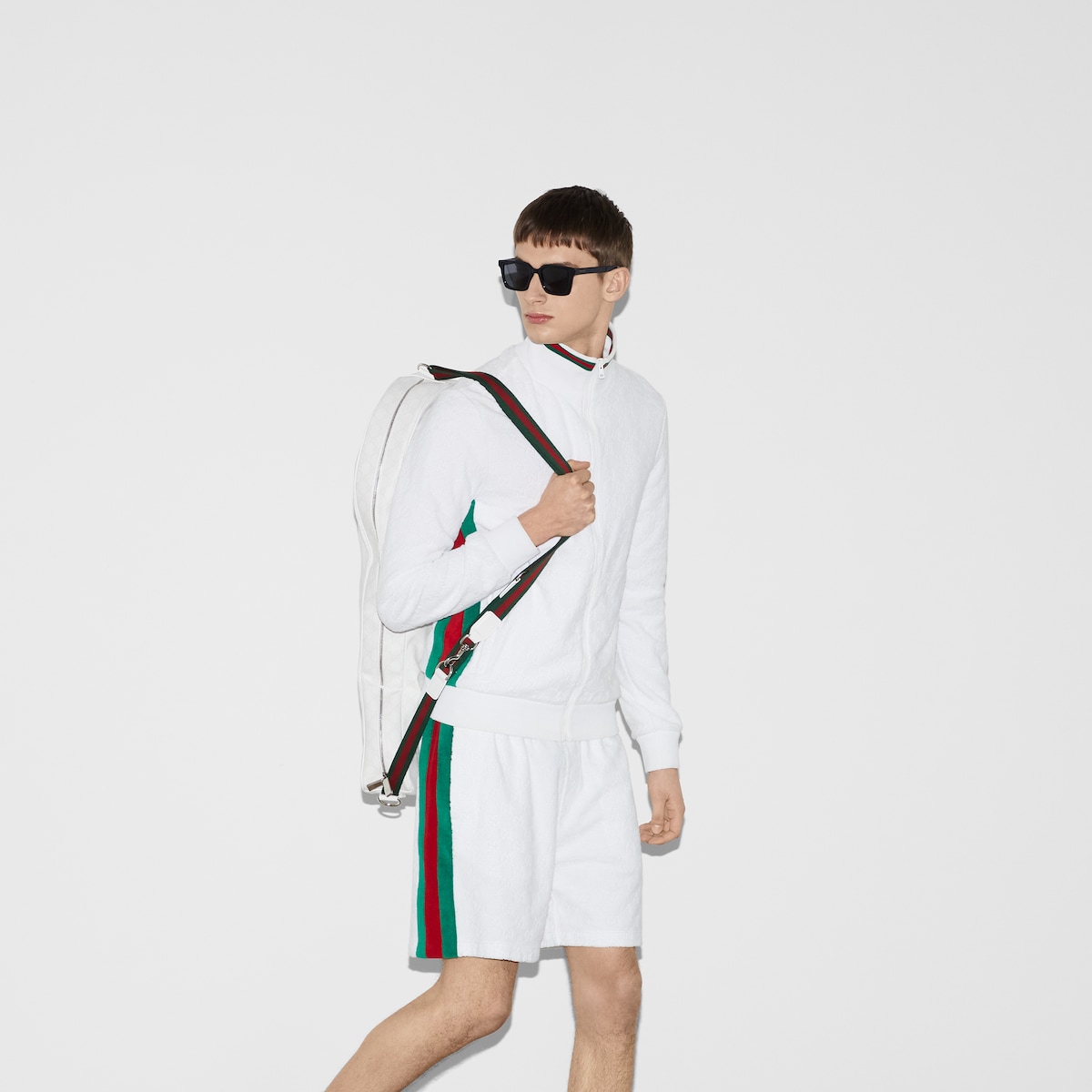 GG terry cloth zip jacket with Web in white | GUCCI® SI
