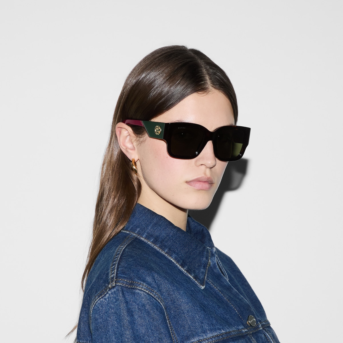 Square frame sunglasses in dark tortoiseshell | GUCCI® US