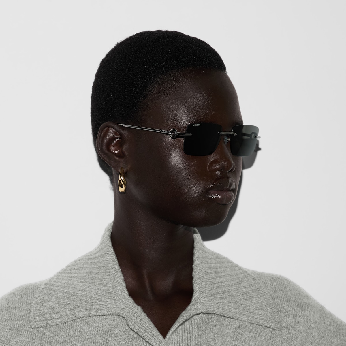 Rectangular frame sunglasses in ruthenium | GUCCI® US