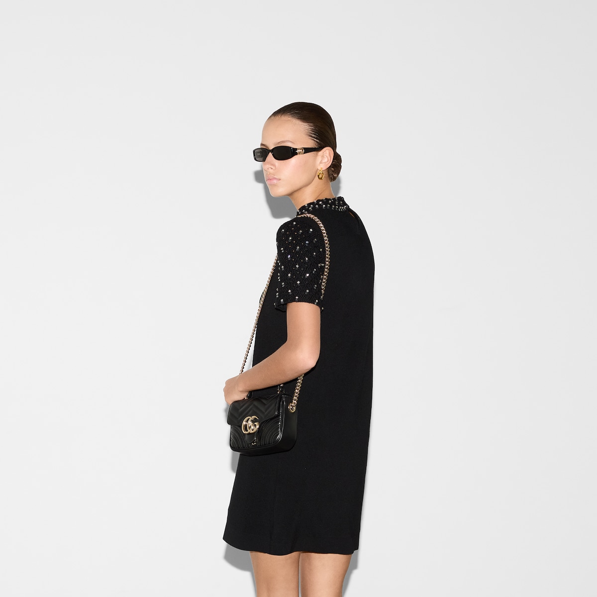 GG Marmont mini top handle bag in black leather | GUCCI® US