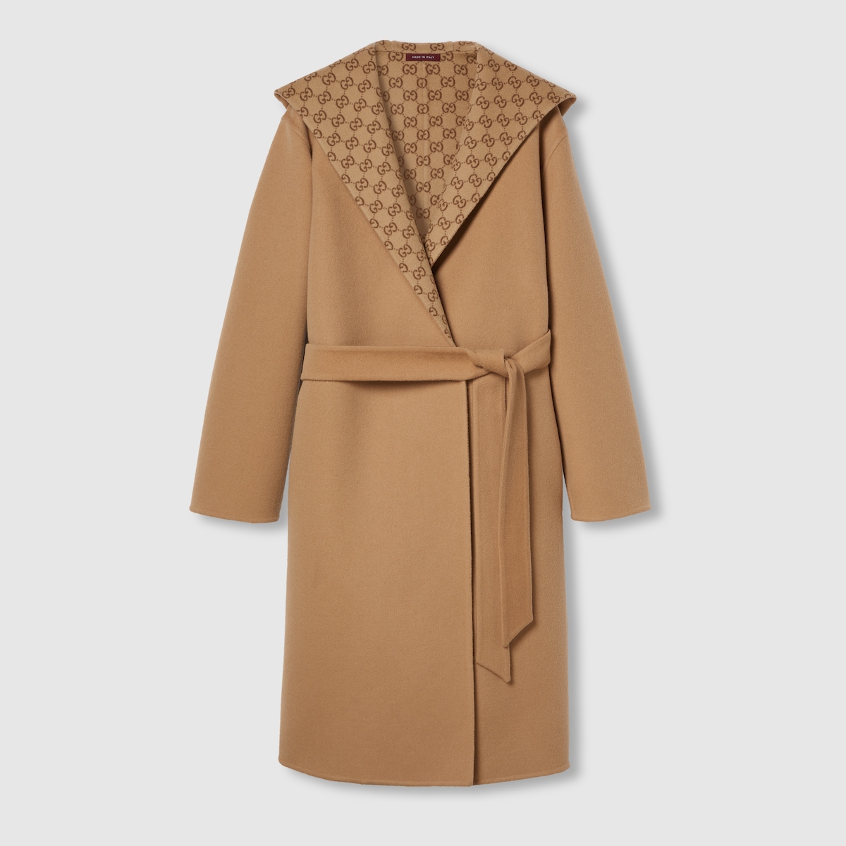 Reversible GG silk wool blend coat in camel and ebony | GUCCI® US