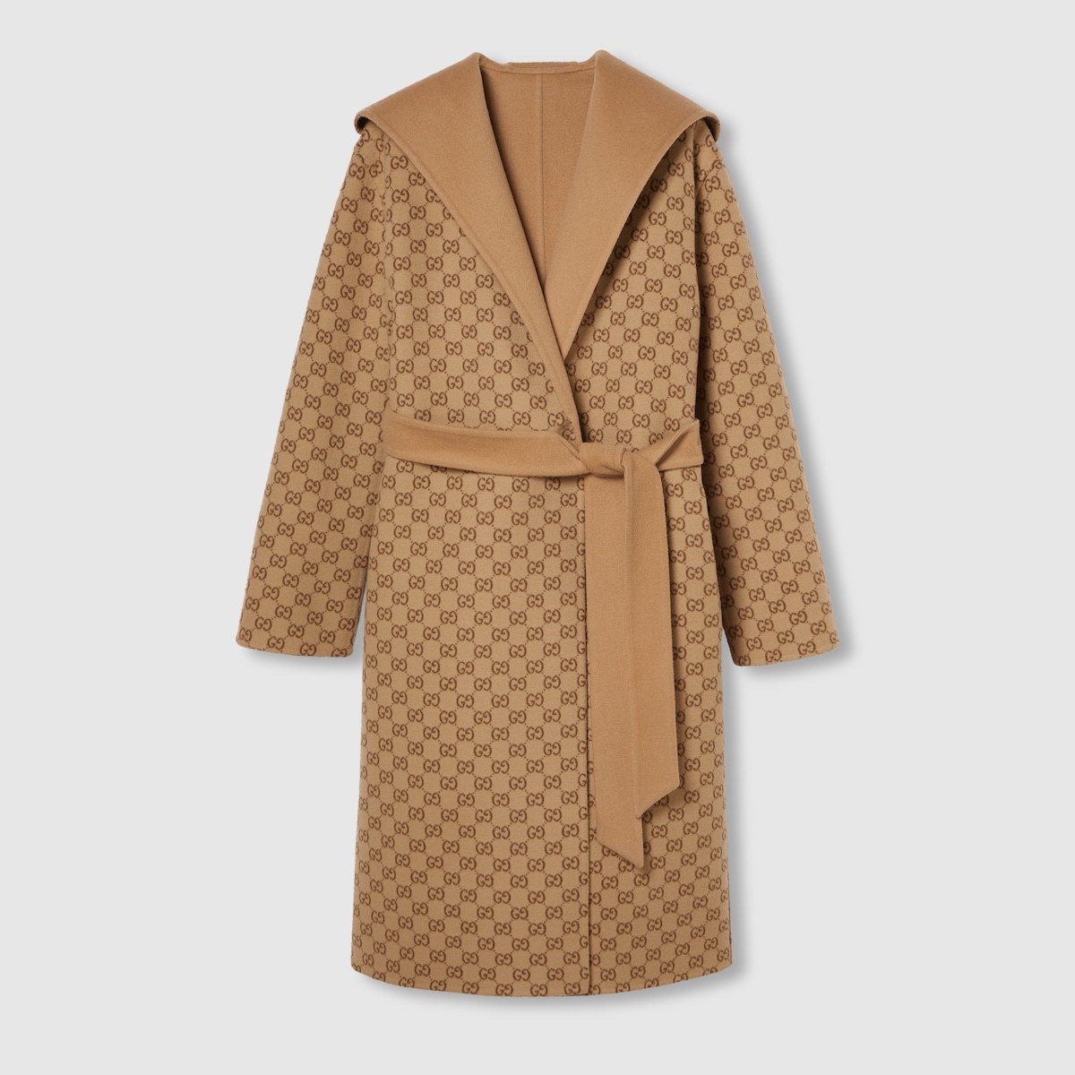 Reversible GG silk wool blend coat in camel and ebony