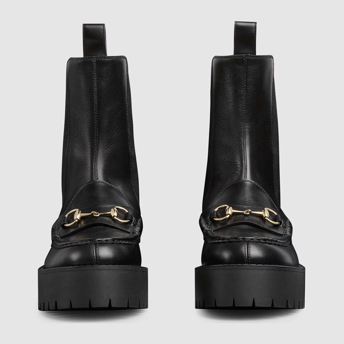 Women s Horsebit boot with lug sole in black leather GUCCI UK